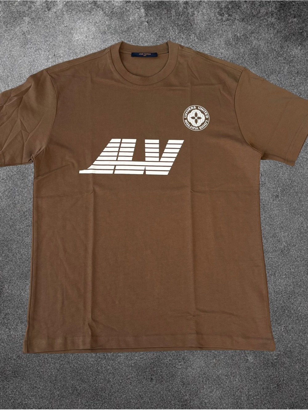 Louis Vuitton Brown Tee with White LV Stripe Logo